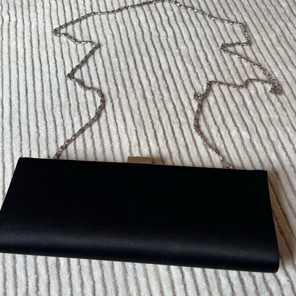 Vintage black satin purse with silver chain